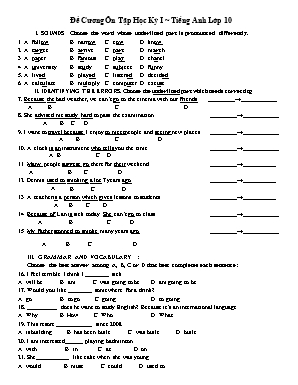 Đề cương ôn tập học kỳ I môn Tiếng Anh Lớp 10